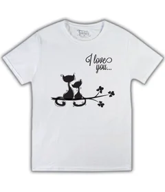 Прикольные футболки: коты - I Love You на белой